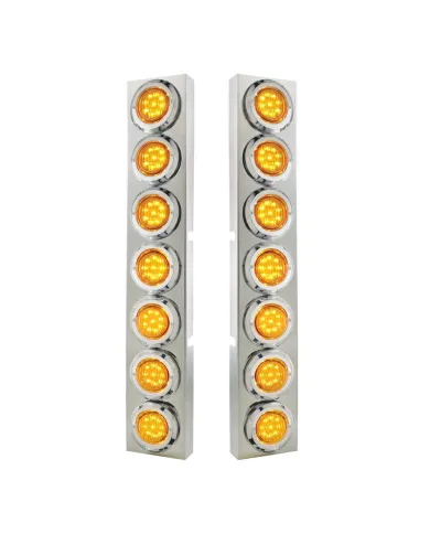 UP33724-SS Front Air Cleaner Bracket With 14X 9 LED 2" Lights & Bezel For KW Trucks -Amber LED & Lens