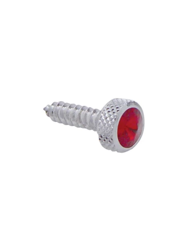 (6/CARD) CHROME KENWORTH UPPER DASH SCREW W/ DIAMOND - RED (6/CARD) CHROME KENWORTH UPPER DASH SCREW W/ DIAMOND - RED