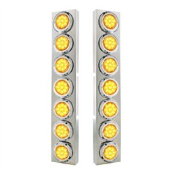 UP33726-SS Front Air Cleaner Bracket With 14X 9 Amber LED 2" Reflector Lights & Bezel For KW Trucks -Amber Lens