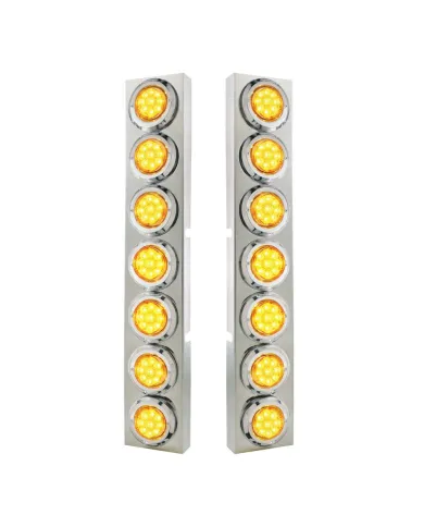 UP33726-SS Front Air Cleaner Bracket With 14X 9 Amber LED 2" Reflector Lights & Bezel For KW Trucks -Amber Lens
