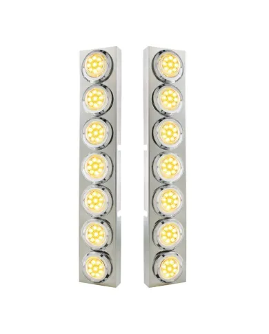 UP33727-SS Front Air Cleaner Bracket With 14X 9 Amber LED 2" Reflector Lights & Bezel For KW Trucks -Clear Lens