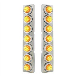 UP33730-SS Front Air Cleaner Bracket With 14X 9 Amber LED 2" Beehive Lights & Bezels For KW Trucks -Amber Lens