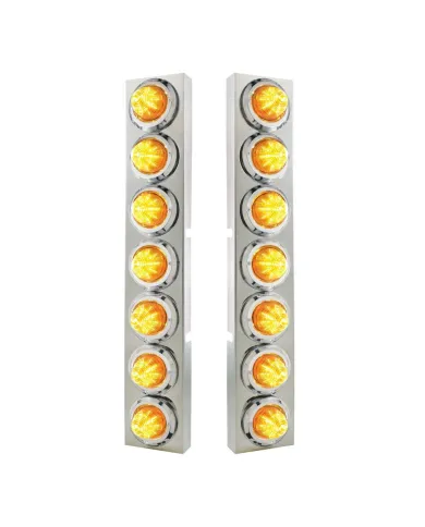 UP33730-SS Front Air Cleaner Bracket With 14X 9 Amber LED 2" Beehive Lights & Bezels For KW Trucks -Amber Lens