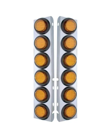 UP33808-SS Front Air Cleaner Bracket With 12X 9 LED 2" Lights For Peterbilt-Amber LED & Lens