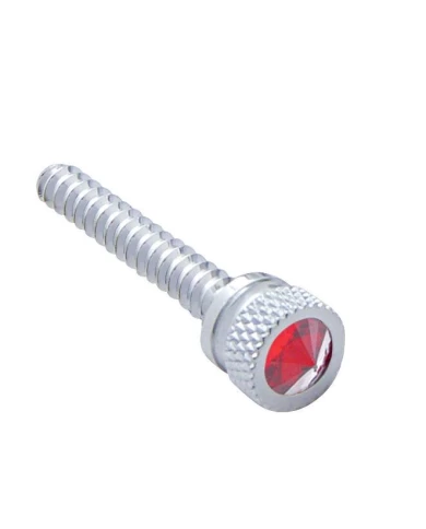 (2/CARD) CHROME FREIGHTLINER LONG DASH SCREW W/ DIAMOND - RED (2/CARD) CHROME FREIGHTLINER LONG DASH SCREW W/ DIAMOND - RED