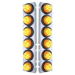 UP33814-SS Front Air Cleaner Bracket With 12X 9 LED 2" Beehive Lights For Peterbilt-Amber LED & Lens