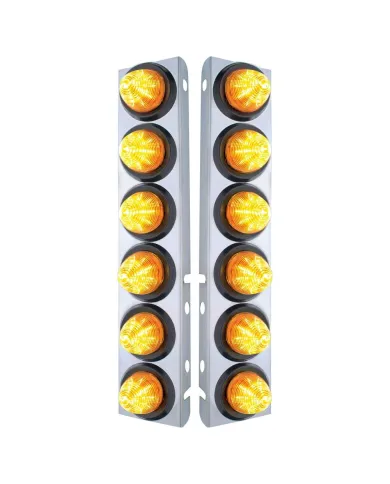 UP33814-SS Front Air Cleaner Bracket With 12X 9 LED 2" Beehive Lights For Peterbilt-Amber LED & Lens