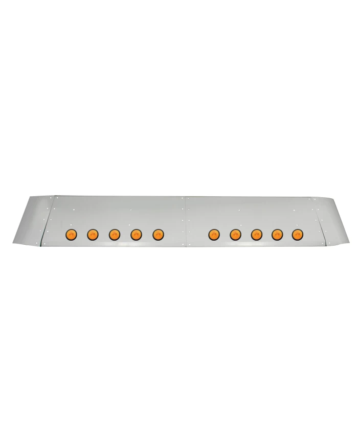 (BOX) STAINLESS STEEL FREIGHTLINER CORONADO DROP VISOR W/ TEN 2" INCANDESCENT FLAT LIGHTS - AMBER LENS (BOX) STAINLESS STEEL FREIGHTLINER CORONADO DROP VISOR W/ TEN 2" INCANDESCENT FLAT LIGHTS - AMBER LENS
