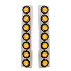 UP33824-SS Front Air Cleaner Bracket With 14X 9 LED 2" Lights Bezel For KW Trucks -Amber LED & Lens