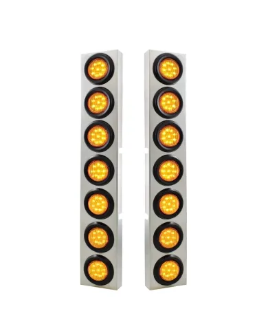 UP33824-SS Front Air Cleaner Bracket With 14X 9 LED 2" Lights Bezel For KW Trucks -Amber LED & Lens