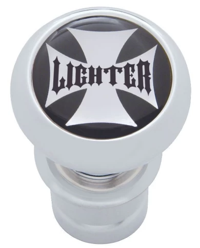 (CARD) CHROME ALUMINUM DELUXE CIGARETTE LIGHTER W/ GLOSSY "LIGHTER" MALTESE CROSS STICKER - BLACK (CARD) CHROME ALUMINUM DELUXE CIGARETTE LIGHTER W/ GLOSSY "LIGHTER" MALTESE CROSS STICKER - BLACK