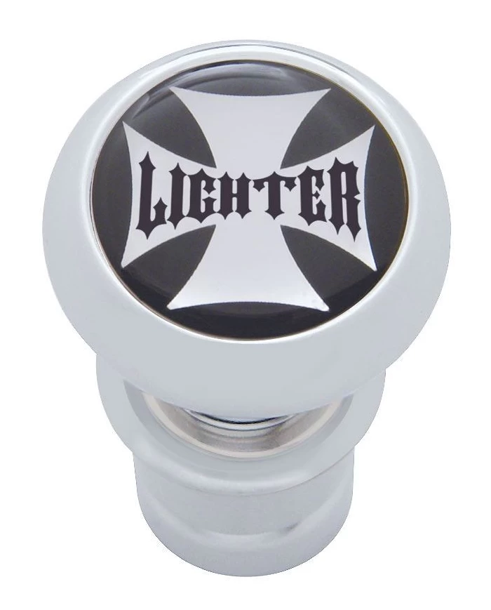 (CARD) CHROME ALUMINUM DELUXE CIGARETTE LIGHTER W/ GLOSSY "LIGHTER" MALTESE CROSS STICKER - BLACK (CARD) CHROME ALUMINUM DELUXE CIGARETTE LIGHTER W/ GLOSSY "LIGHTER" MALTESE CROSS STICKER - BLACK