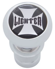 (CARD) CHROME ALUMINUM DELUXE CIGARETTE LIGHTER W/ GLOSSY "LIGHTER" MALTESE CROSS STICKER - BLACK (CARD) CHROME ALUMINUM DELUXE CIGARETTE LIGHTER W/ GLOSSY "LIGHTER" MALTESE CROSS STICKER - BLACK