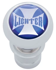 (CARD) CHROME ALUMINUM DELUXE CIGARETTE LIGHTER W/ GLOSSY "LIGHTER" MALTESE CROSS STICKER - BLUE (CARD) CHROME ALUMINUM DELUXE CIGARETTE LIGHTER W/ GLOSSY "LIGHTER" MALTESE CROSS STICKER - BLUE