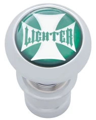 (CARD) CHROME ALUMINUM DELUXE CIGARETTE LIGHTER W/ GLOSSY "LIGHTER" MALTESE CROSS STICKER - GREEN (CARD) CHROME ALUMINUM DELUXE CIGARETTE LIGHTER W/ GLOSSY "LIGHTER" MALTESE CROSS STICKER - GREEN