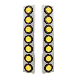 UP33826-SS Front Air Cleaner Bracket With 14X 9 Amber LED 2" Reflector Lights For KW Trucks -Amber Lens