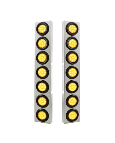 UP33826-SS Front Air Cleaner Bracket With 14X 9 Amber LED 2" Reflector Lights For KW Trucks -Amber Lens