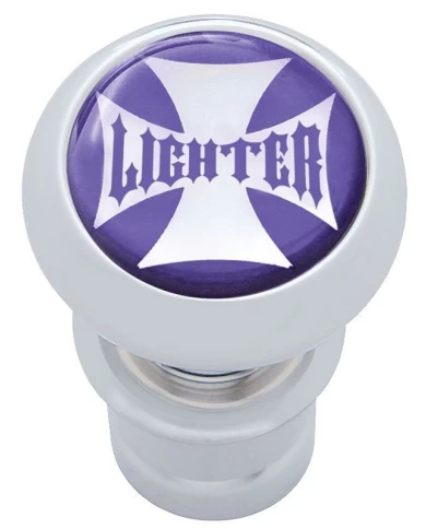 (CARD) CHROME ALUMINUM DELUXE CIGARETTE LIGHTER W/ GLOSSY "LIGHTER" MALTESE CROSS STICKER - PURPLE (CARD) CHROME ALUMINUM DELUXE CIGARETTE LIGHTER W/ GLOSSY "LIGHTER" MALTESE CROSS STICKER - PURPLE