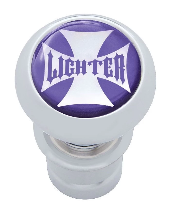 (CARD) CHROME ALUMINUM DELUXE CIGARETTE LIGHTER W/ GLOSSY "LIGHTER" MALTESE CROSS STICKER - PURPLE (CARD) CHROME ALUMINUM DELUXE CIGARETTE LIGHTER W/ GLOSSY "LIGHTER" MALTESE CROSS STICKER - PURPLE