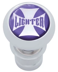 (CARD) CHROME ALUMINUM DELUXE CIGARETTE LIGHTER W/ GLOSSY "LIGHTER" MALTESE CROSS STICKER - PURPLE (CARD) CHROME ALUMINUM DELUXE CIGARETTE LIGHTER W/ GLOSSY "LIGHTER" MALTESE CROSS STICKER - PURPLE