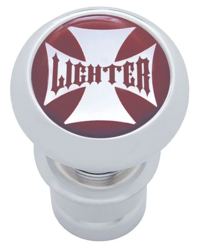 (CARD) CHROME ALUMINUM DELUXE CIGARETTE LIGHTER W/ GLOSSY "LIGHTER" MALTESE CROSS STICKER - RED (CARD) CHROME ALUMINUM DELUXE CIGARETTE LIGHTER W/ GLOSSY "LIGHTER" MALTESE CROSS STICKER - RED