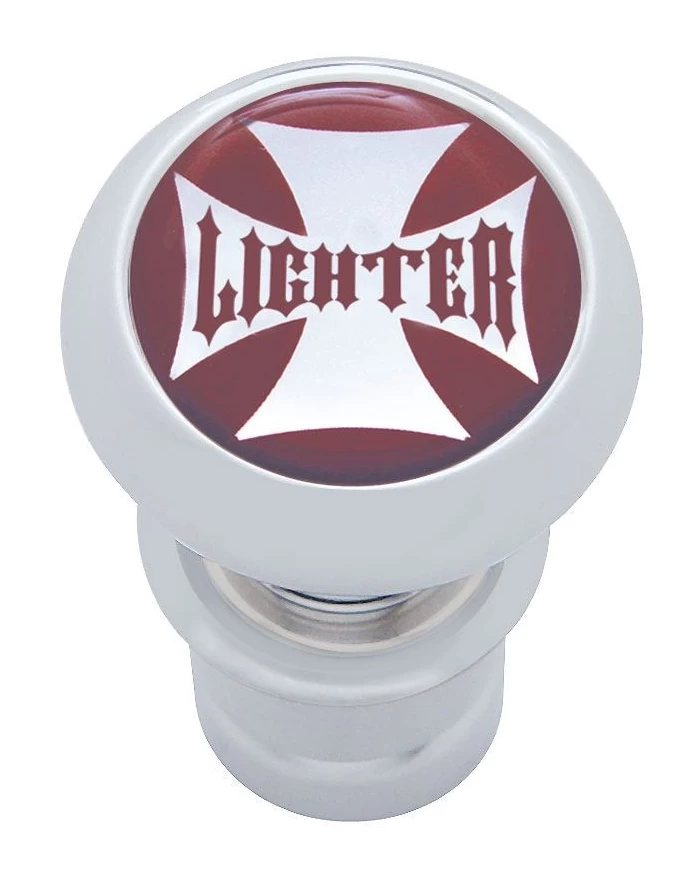 (CARD) CHROME ALUMINUM DELUXE CIGARETTE LIGHTER W/ GLOSSY "LIGHTER" MALTESE CROSS STICKER - RED (CARD) CHROME ALUMINUM DELUXE CIGARETTE LIGHTER W/ GLOSSY "LIGHTER" MALTESE CROSS STICKER - RED