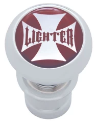 (CARD) CHROME ALUMINUM DELUXE CIGARETTE LIGHTER W/ GLOSSY "LIGHTER" MALTESE CROSS STICKER - RED (CARD) CHROME ALUMINUM DELUXE CIGARETTE LIGHTER W/ GLOSSY "LIGHTER" MALTESE CROSS STICKER - RED