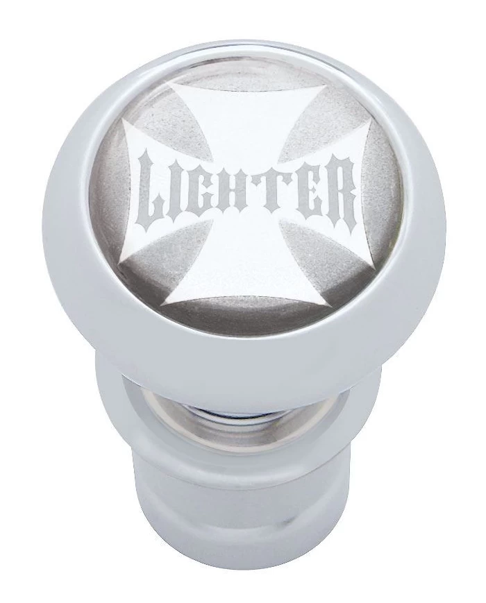 (CARD) CHROME ALUMINUM DELUXE CIGARETTE LIGHTER W/ GLOSSY "LIGHTER" MALTESE CROSS STICKER - SILVER (CARD) CHROME ALUMINUM DELUXE CIGARETTE LIGHTER W/ GLOSSY "LIGHTER" MALTESE CROSS STICKER - SILVER