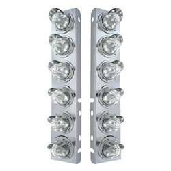 UP33915-SS Front Air Cleaner Bracket With 12X 11 LED Watermelon Lights & Visors For Peterbilt-Amber LED/Clear Lens