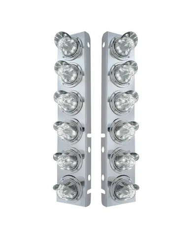 UP33915-SS Front Air Cleaner Bracket With 12X 11 LED Watermelon Lights & Visors For Peterbilt-Amber LED/Clear Lens