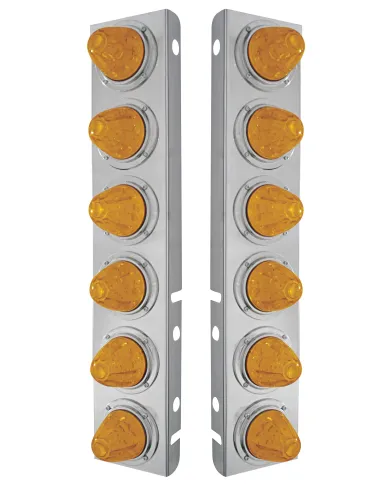 UP33920-SS Front Air Cleaner Bracket With 12X 11 LED Watermelon Lights & Bezels For Peterbilt-Amber LED & Lens