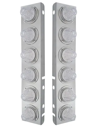 UP33921-SS Front Air Cleaner Bracket With 12X 11 LED Watermelon Lights & Bezels For Peterbilt-Amber LED/Clear Lens