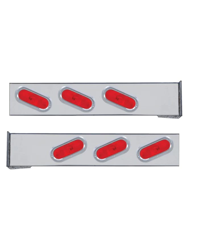 (2/BULK) CHROME 2 PCS. REAR LIGHT BAR W/ 6 SLANTED OVAL RED INCANDESCENT LIGHT W/ VISOR - 4 HOLE FLANGE MOUNT