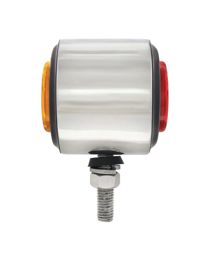 (BULK) S.S. DOUBLE FACE LIGHT HOUSING W/ TWO 9 LED 2" FLAT LIGHT - AMBER LED/ AMBER LENS & RED LED/RED LENS