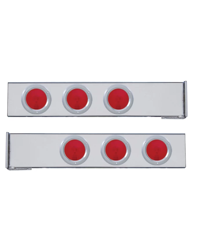 (2/BULK) CHROME 2 PCS. REAR LIGHT BAR W/ SIX 4" INCANDESCENT RED LIGHT W/ BEZEL - 4 HOLE FLANGE MOUNT (2/BULK) CHROME 2 PCS. REAR LIGHT BAR W/ SIX 4" INCANDESCENT RED LIGHT W/ BEZEL - 4 HOLE FLANGE MOUNT