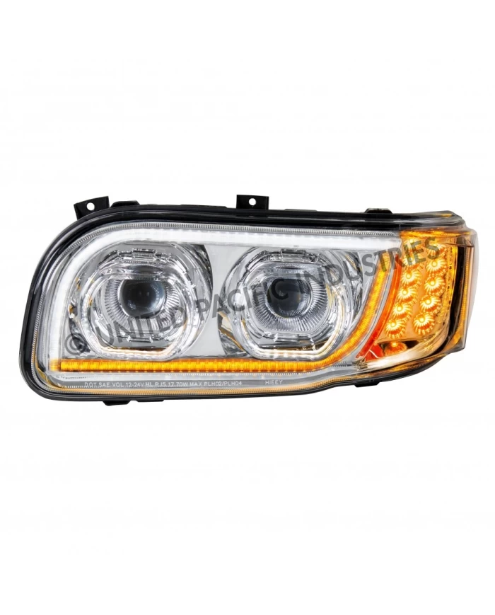 (CBOX) CHROME HIGH POWER LED HEADLIGHT WITH LED POSITION LIGHT & LED TURN SIGNAL FOR 2008+ PETERBILT 388/389 - DRIVER (CBOX) CHROME HIGH POWER LED HEADLIGHT WITH LED POSITION LIGHT & LED TURN SIGNAL FOR 2008+ PETERBILT 388/389 - DRIVER