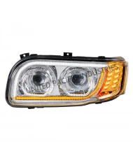 (CBOX) CHROME HIGH POWER LED HEADLIGHT WITH LED POSITION LIGHT & LED TURN SIGNAL FOR 2008+ PETERBILT 388/389 - DRIVER (CBOX) CHROME HIGH POWER LED HEADLIGHT WITH LED POSITION LIGHT & LED TURN SIGNAL FOR 2008+ PETERBILT 388/389 - DRIVER