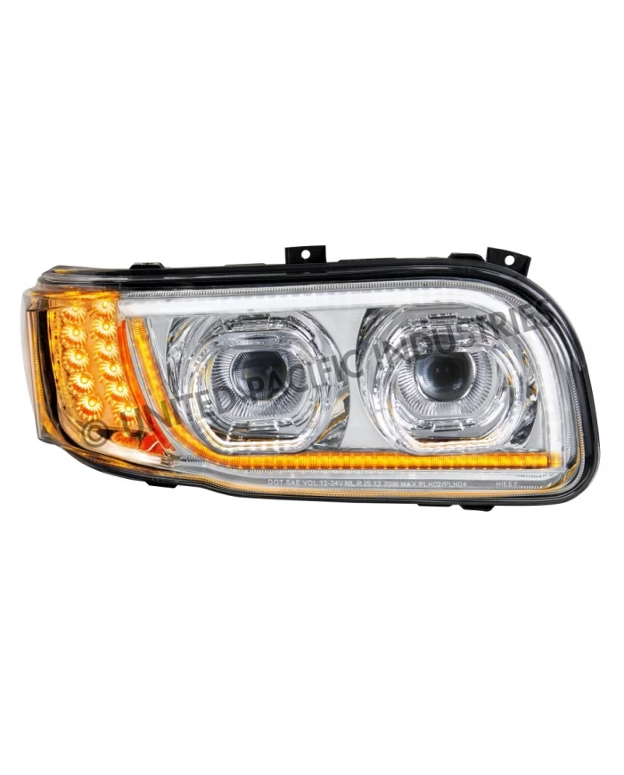 (CBOX) CHROME HIGH POWER LED HEADLIGHT WITH LED POSITION LIGHT & LED TURN SIGNAL FOR 2008+ PETERBILT 388/389 - PASSENGER
