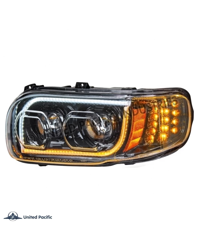 (CBOX) BLACKOUT HIGH POWER LED HEADLIGHT WITH LED POSITION LIGHT & LED TURN SIGNAL FOR 2008+ PETERBILT 388/389 - DRIVER