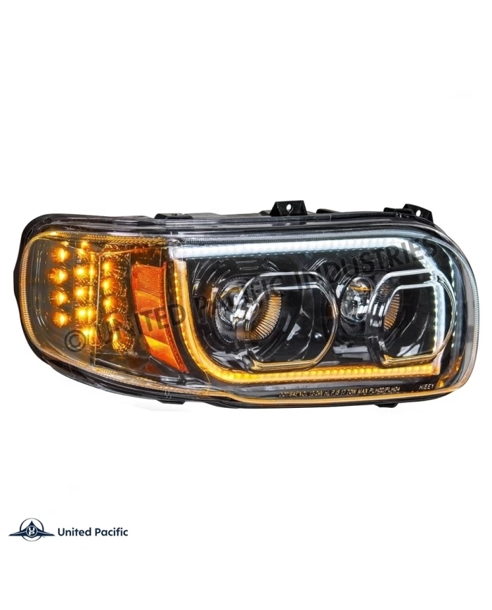 (CBOX) BLACKOUT HIGH POWER LED HEADLIGHT WITH LED POSITION LIGHT & LED TURN SIGNAL FOR 2008+ PETERBILT 388/389 - PASSENGER