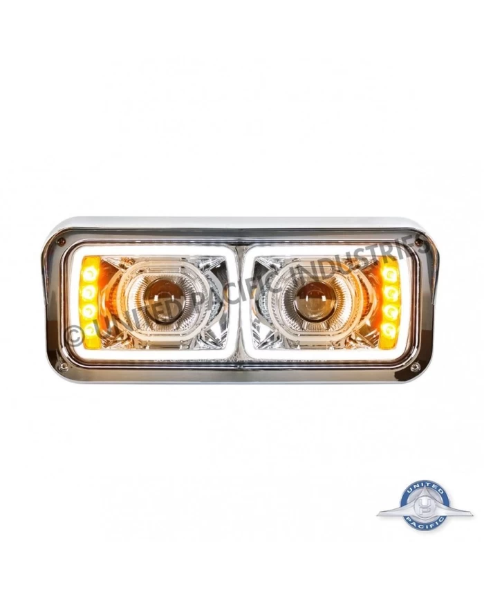 (CBOX) UNIVERSAL 4" X 6" MODULAR CHROME LED PROJECTION HEADLIGHT WITH LED TURN SIGNAL & LED PISTION LIGHT BAR - DRIVER