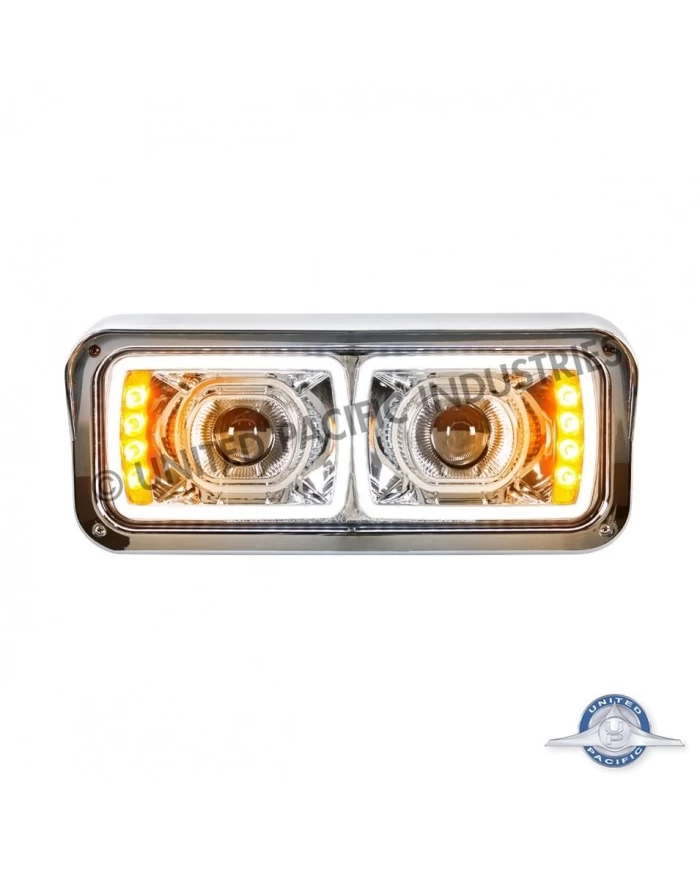 (CBOX) UNIVERSAL 4" X 6" MODULAR CHROME LED PROJECTION HEADLIGHT WITH LED TURN SIGNAL & LED PISTION LIGHT BAR - PASSENGER