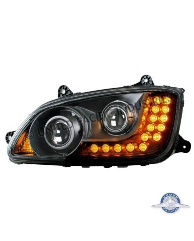 (BOX) KENWORTH T660/T440/T470 "BLACKOUT" PROJECTION HEADLIGHT W/ LED TURN SIGNAL - DRIVER (BOX) KENWORTH T660/T440/T470 "BLACKOUT" PROJECTION HEADLIGHT W/ LED TURN SIGNAL - DRIVER