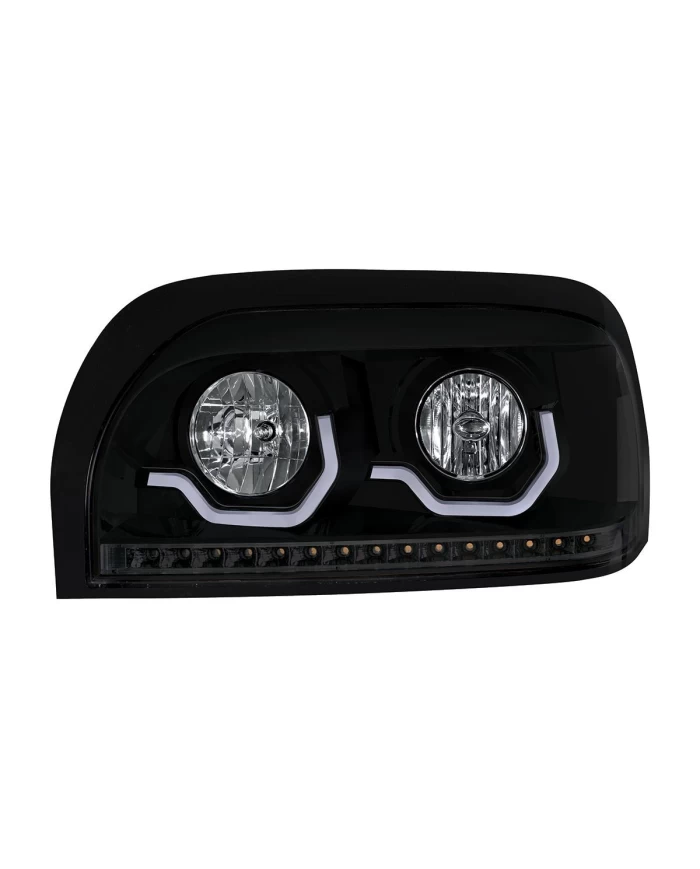(CBOX) "BLACKOUT" CENTURY HEADLIGHT WITH LED TURN SIGNAL & LED POSITION LIGHT BAR - DRIVER