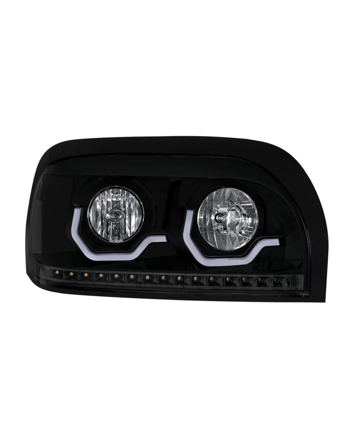 (CBOX) "BLACKOUT" CENTURY HEADLIGHT WITH LED TURN SIGNAL & LED POSITION LIGHT BAR - PASSENGER