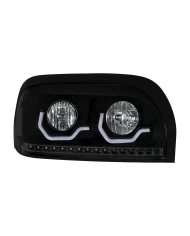 (CBOX) "BLACKOUT" CENTURY HEADLIGHT WITH LED TURN SIGNAL & LED POSITION LIGHT BAR - PASSENGER