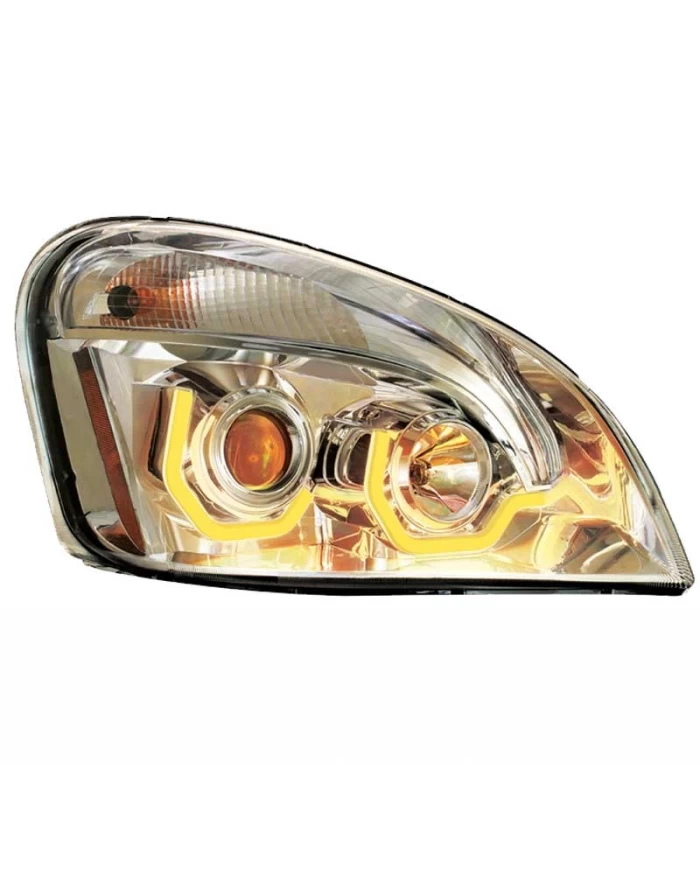 (CBOX) CHROME PROJECTION HEADLIGHT W/DUAL FUNCTION LIGHT BAR FOR 2008+ FREIGHTLINER CASCADIA - PASSENGER