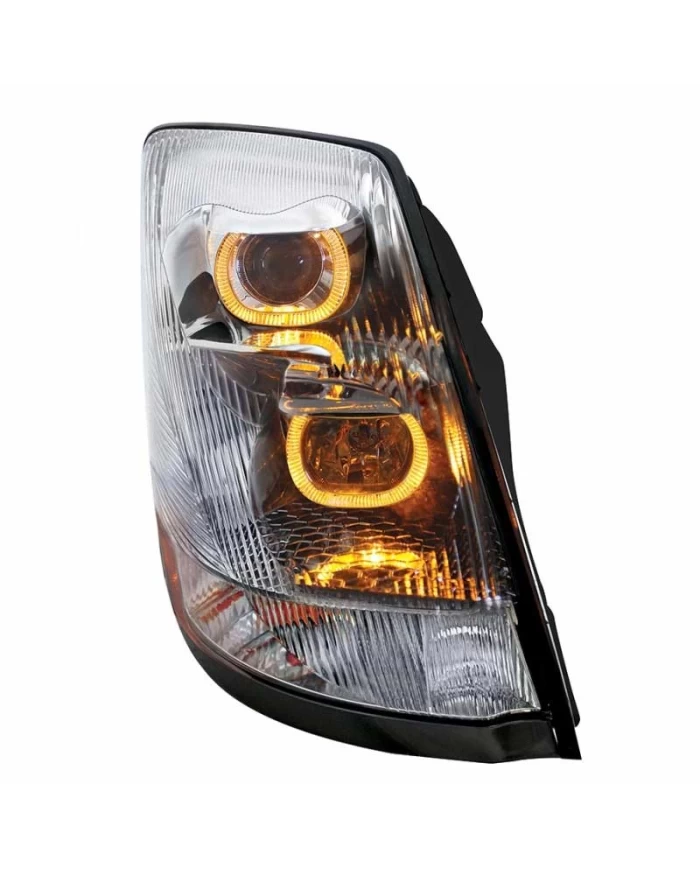 (CBOX) CHROME 2004+ VOLVO VN/VNL PROJECTION HEADLIGHT WITH DUAL FUNCTION AMBER LED LIGHT BAR - PASSENGER