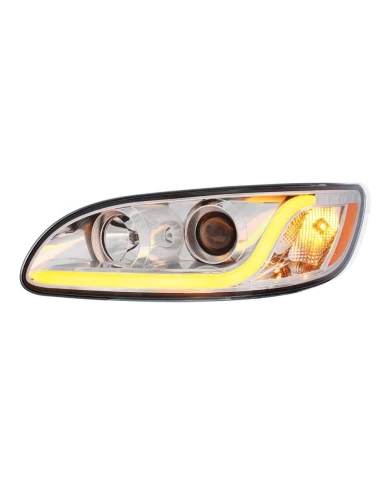 (CBOX) CHROME PETERBILT 382/384/386/387 PROJECTION HEADLIGHT WITH DUAL FUNCTION LED POSITION LIGHT BAR - DRIVER (CBOX) CHROME PETERBILT 382/384/386/387 PROJECTION HEADLIGHT WITH DUAL FUNCTION LED POSITION LIGHT BAR - DRIVER
