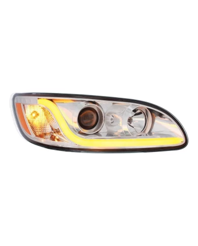 (CBOX) CHROME PETERBILT 382/384/386/387 PROJECTION HEADLIGHT WITH DUAL FUNCTION LED POSITION LIGHT BAR - PASSENGER (CBOX) CHROME PETERBILT 382/384/386/387 PROJECTION HEADLIGHT WITH DUAL FUNCTION LED POSITION LIGHT BAR - PASSENGER